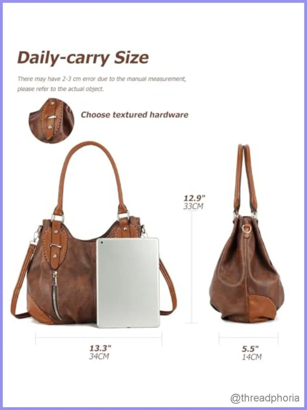 Vintage Large PU Hobo Tote Bag Satchel Purse with Strap Women